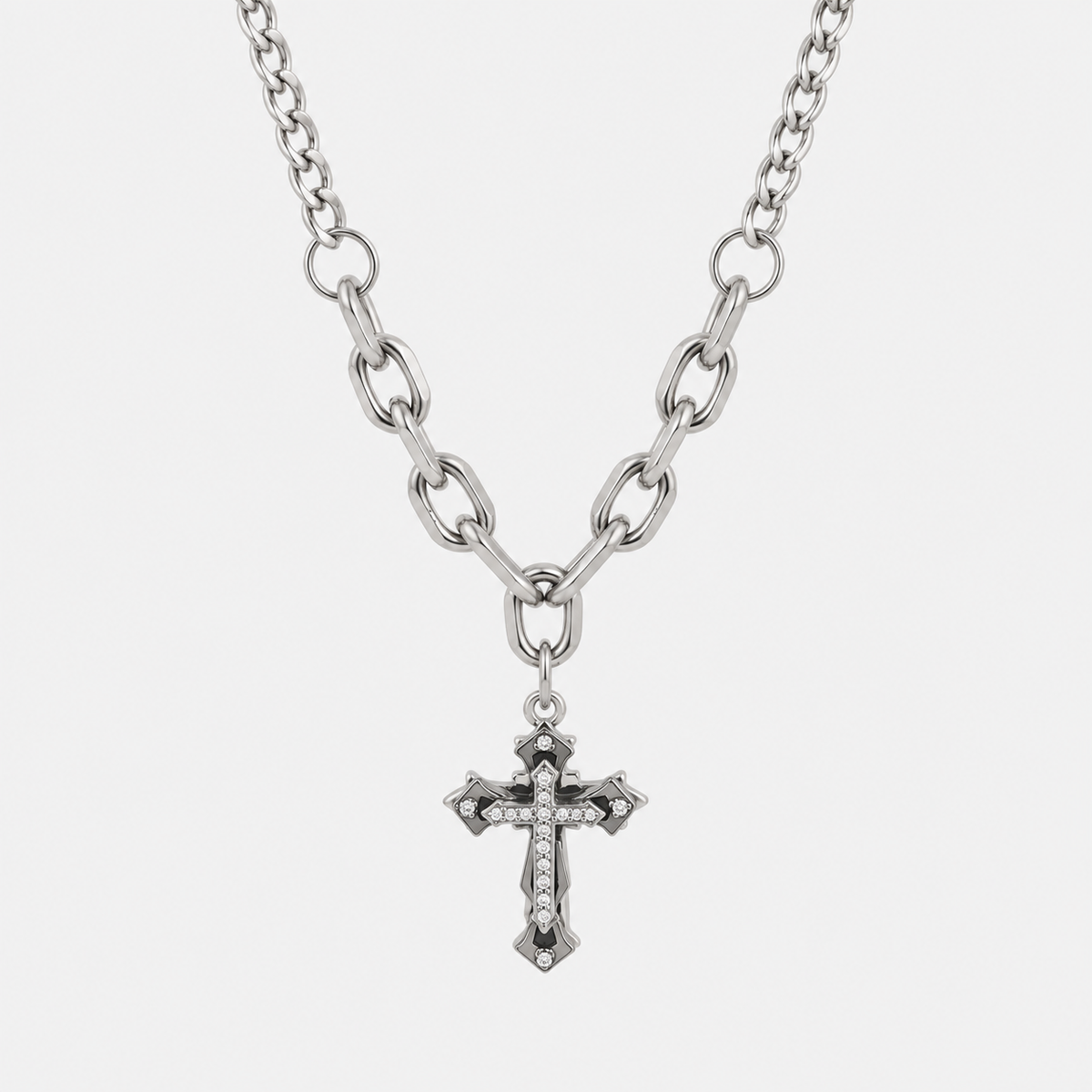 Gothic Cross Chain Necklace, stainless steel, packshot