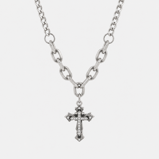 Gothic Cross Chain Necklace, stainless steel, packshot