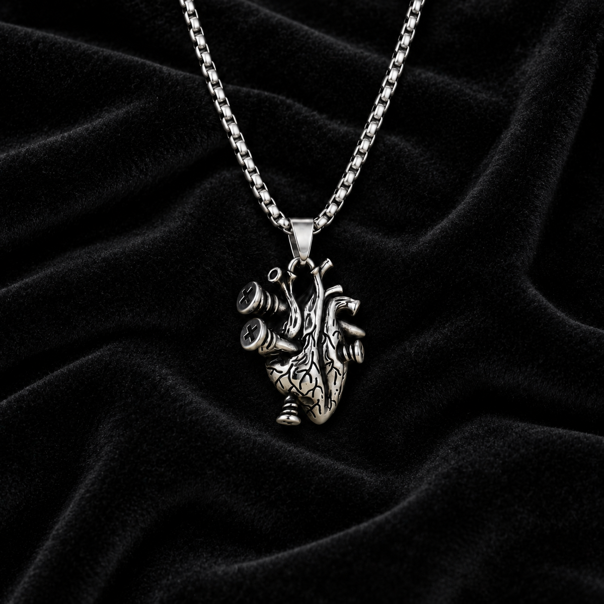 Reliquary Heart Necklace on black velvet