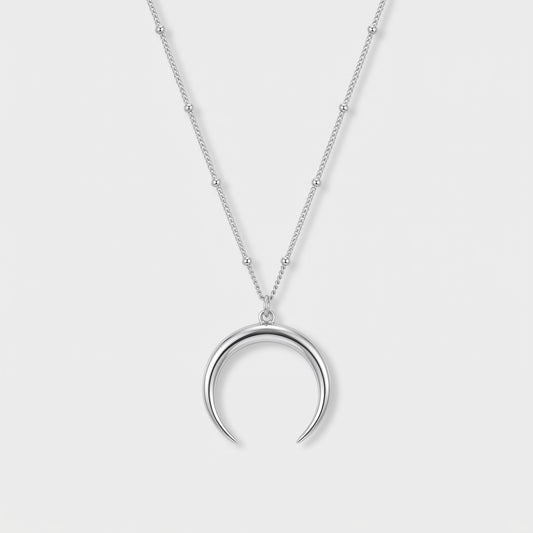 O-Chain Crescent in silver stainless steel on a satellite chain