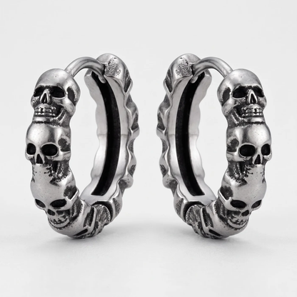 Ossuary Hoop Earrings — pair of antiqued skull hoop earrings