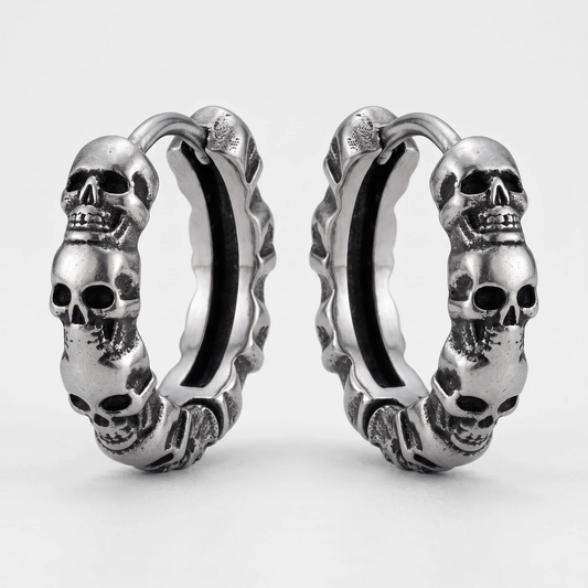 Ossuary Hoop Earrings — pair of antiqued skull hoop earrings
